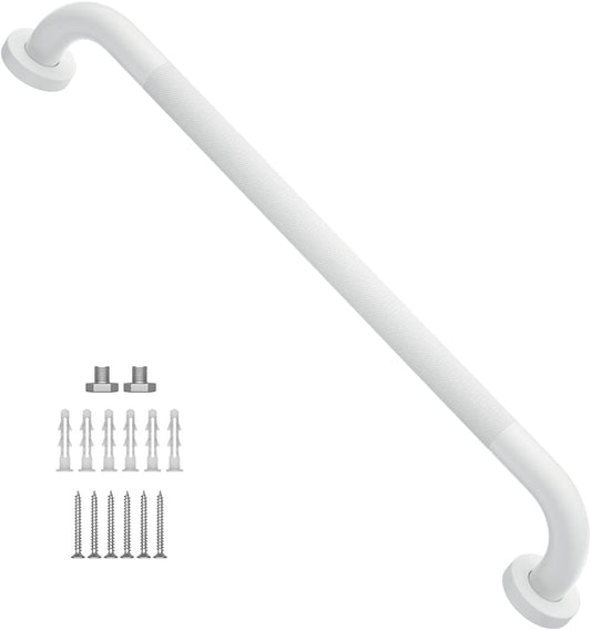 24 Inch Anti Slip Shower Grab Bar Oil Rubbed White 1.25" Diameter,Munzong Bathroom Grab Bar, Knurled Bathroom Balance Bar,Safety Hand Rail Support Handicap Elderly Senior Assist Bath Handle