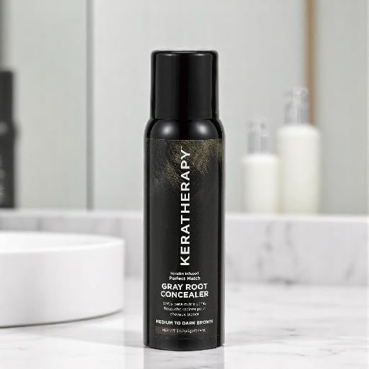 Keratherapy Keratin Infused Perfect Match Gray Root Concealer Spray, Dark Brown, 3 oz, 118 ml - Root Cover Up Spray to Hide Gray Roots - Keratin Therapy Hair Darkening & Temporary Scalp Concealer