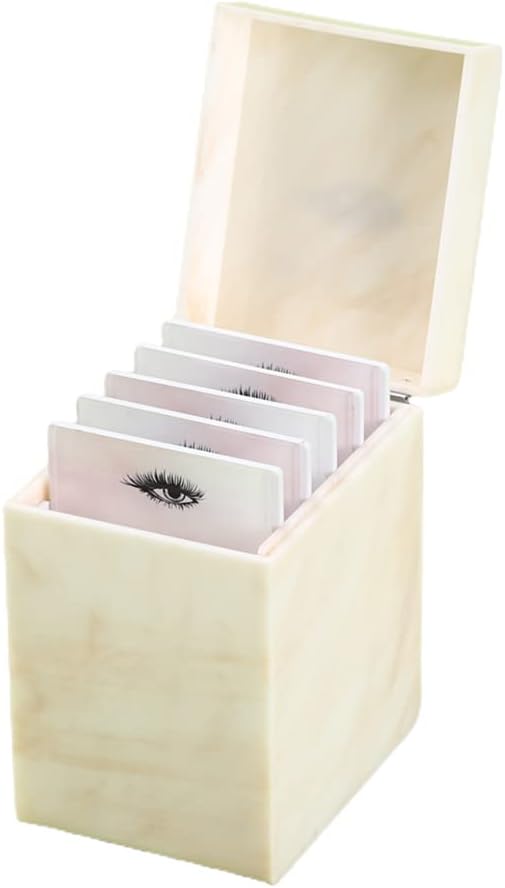 5 Layers Acrylic Eyelash Storage Box, Makeup Eyelashes Extension Close-Packed Display with 5 Pallets, Grafting False Eyelashes Glue Pallet Holder Display Organizer (5 Layers Marble Yellow)