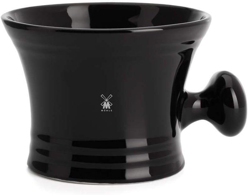 MÜHLE Black Porcelain Platinum Rim Shaving Mug – Shave Dish Accessory for Soaps and Creams, Modern Black Design