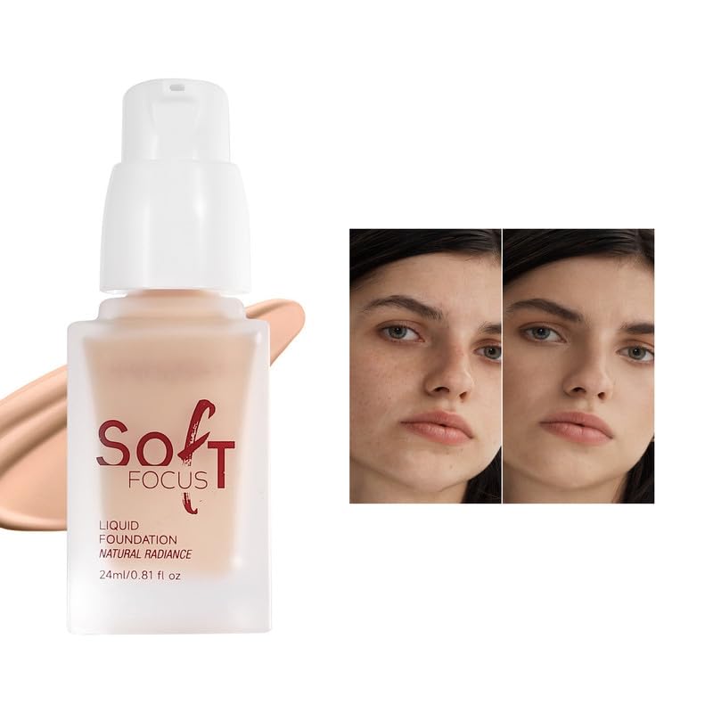 Full Coverage Soft Focus Liquid Foundation, Lightweight Moisturizing High Coverage Liquid Concealer Foundation Makeup, Waterproof Long Lasting Creamy Matte Liquid Concealer for Women, 03