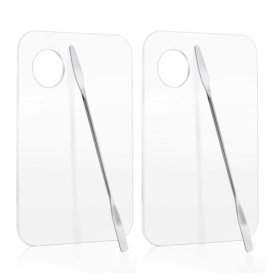 2 Pcs Acrylic Cosmetic Makeup Palette with 2 Pcs Makeup Spatula,Foundation Palette,Makeup Mixing Palette for Foundation Eye Shadow Lipsticks Nail Art