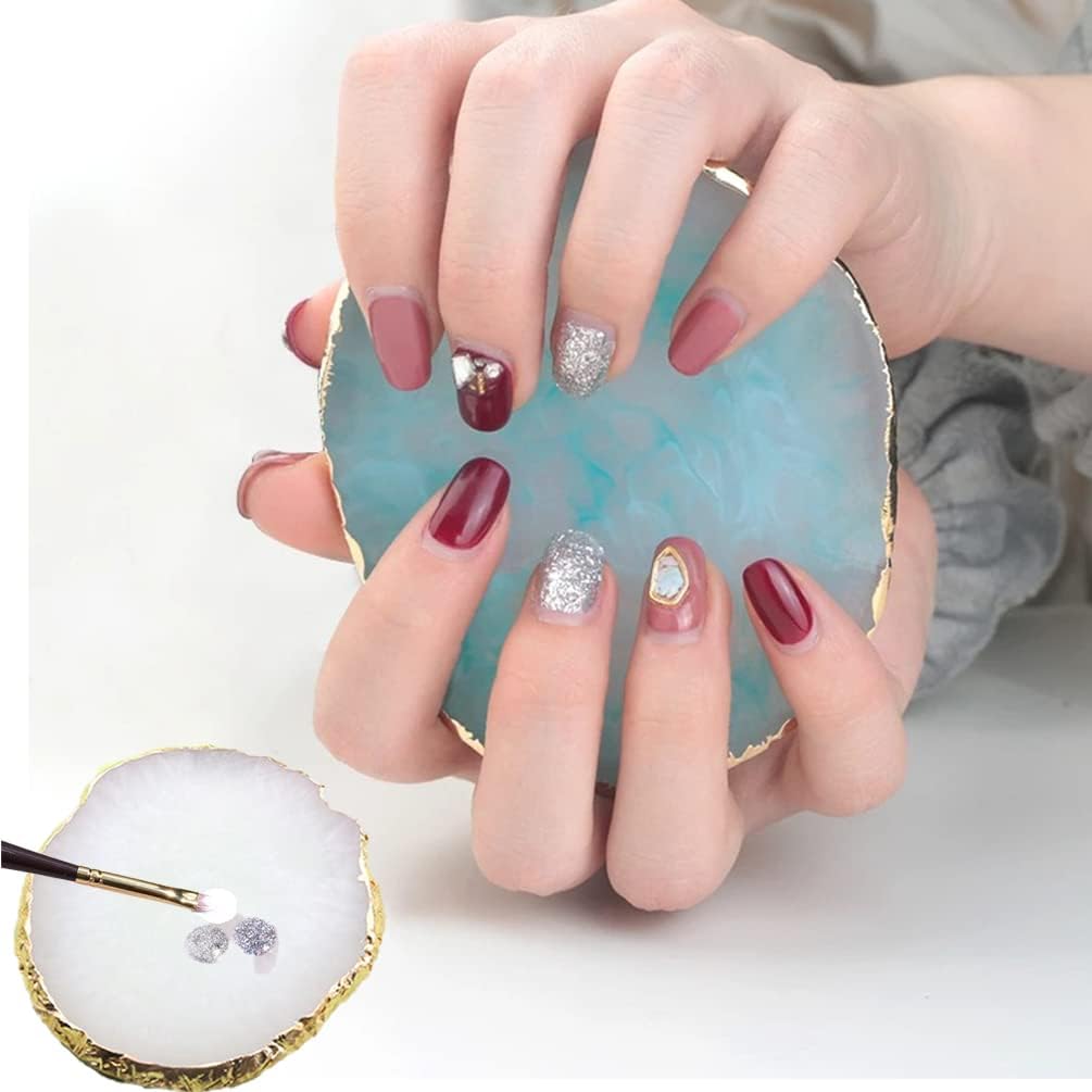 Resin Nail Art Palette, Nail Art Painting Mixed Color Palette Gold Edge Nail Gel Color Makeup Display Board (Pink+White)