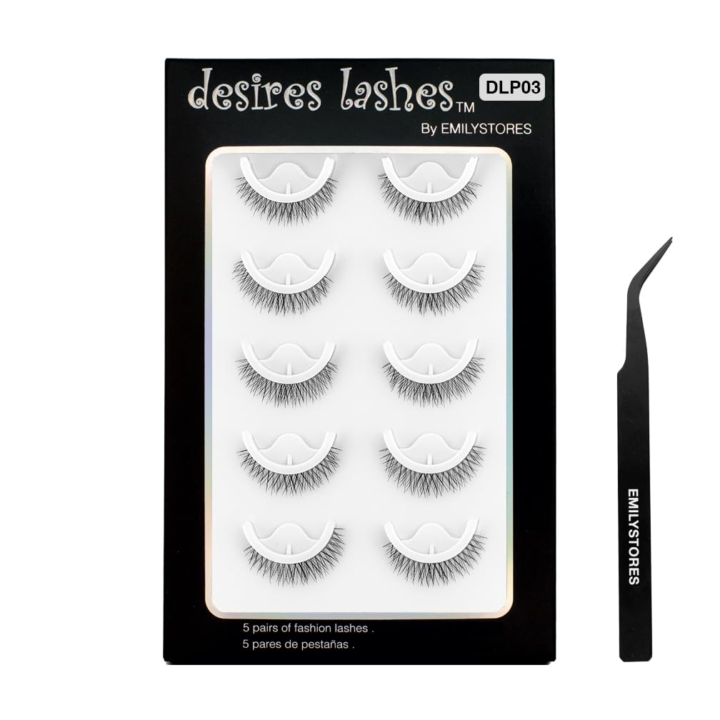 False Eyelashes, 5 Pairs Wispy Light Pre-Glued Self Adhesive Lashes with Applicator (DLP03)