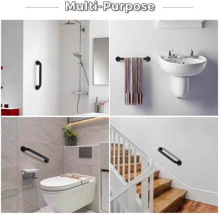 Grab Bars for Shower, 2 Pack 20-Inch Anti Slip Shower Handles for Elderly, Safety Shower Grab Bar, Stainless Steel Handicap Grab Bars for Bathroom (Black 1" Diameter)