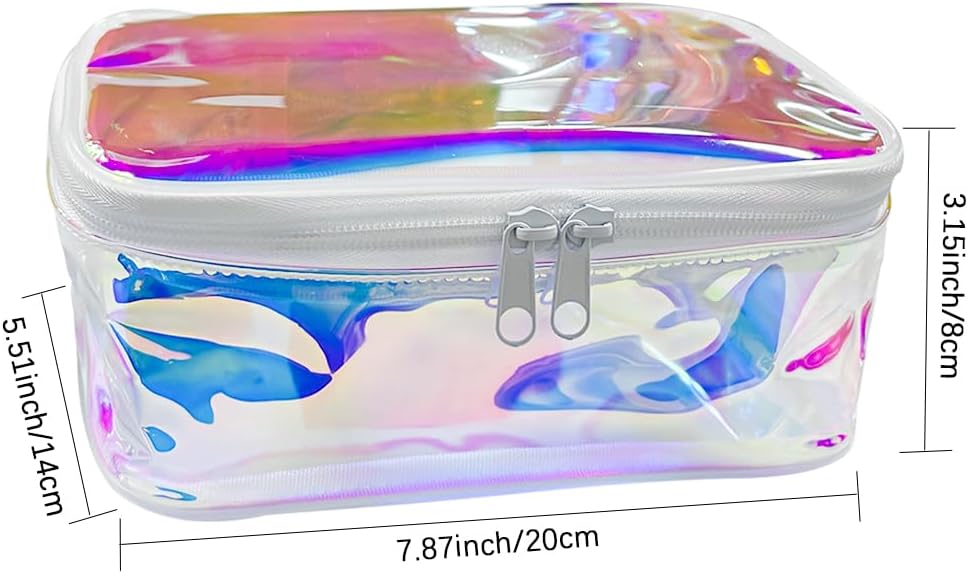 Holographic Makeup Bags Bulk,Clear Storage Bag Toiletry Pocket Portable Zippered Iridescent Pouch Waterproof Cosmetic Gift Bags for Women (Holographic Pink(White Frame))