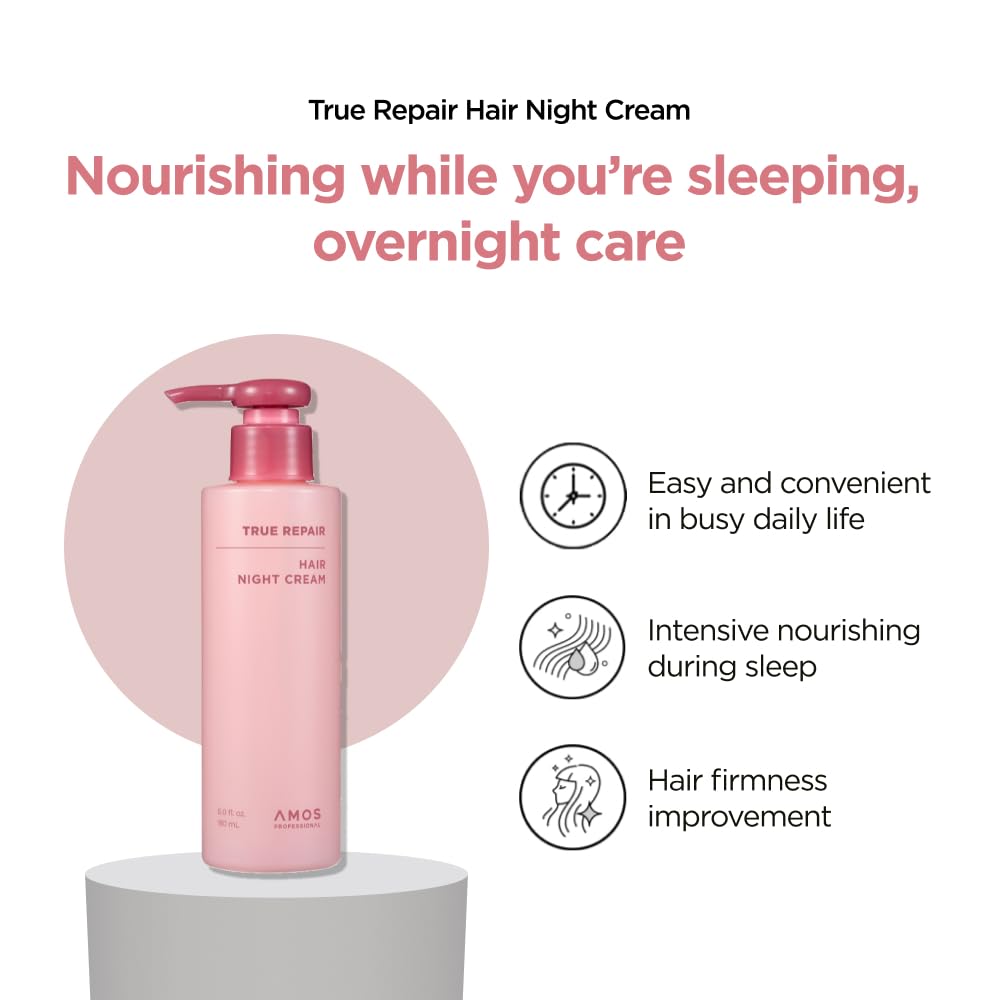 AMOS PROFESSIONAL True Repair Hair Night Cream l Overnight Hair Leave-in Conditioner, Hydrating & Deep Conditioning for Dry and Damaged Hair, 6.0 fl. oz.