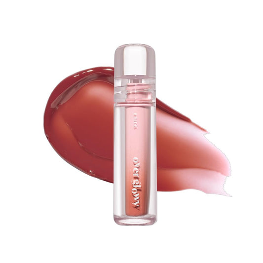 ETUDE Over Glowy Lip Stain Tint #4 Milk Brew | Non-Sticky Vegan Lip Tint | Moisturized & Long-lasting Lip Gloss | Daily Lip Stain for Dry Lips, Korean Makeup, K-beauty