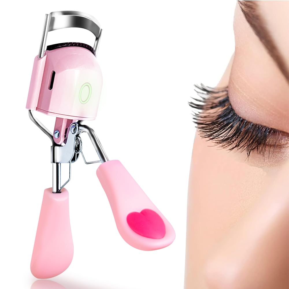Pinkiou Heated Eyelash Curler for Women USB Rechargeable Lash Curler Long Lasting Ironing Electric Eyelash Curler with Silcone Pad Replacable Great Makeup Tools for Her