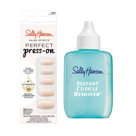 Sally Hansen Instant Cuticle Remover & Salon Effects Perfect Press-On Nails, 30 Designs, Nail Glue & Tabs