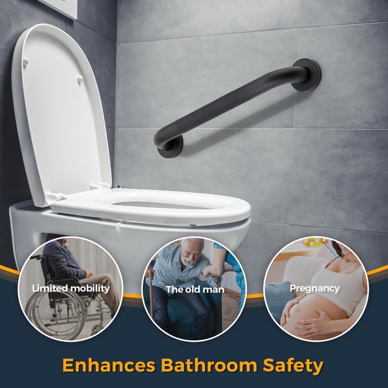 Grab Bars for Shower, 2 Pack 24-Inch Anti Slip Shower Handles for Elderly, Safety Shower Grab Bar, Stainless Steel Handicap Grab Bars for Bathroom (Black 1" Diameter)