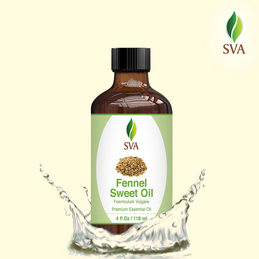 SVA Sweet Fennel Essential Oil – 4 Fl Oz – 100% Natural Fennel Oil - for Diffuser, Hair Care, Face, Skin Care, Aromatherapy, Scalp and Body Massage, Soap and Candle Making – with Dropper