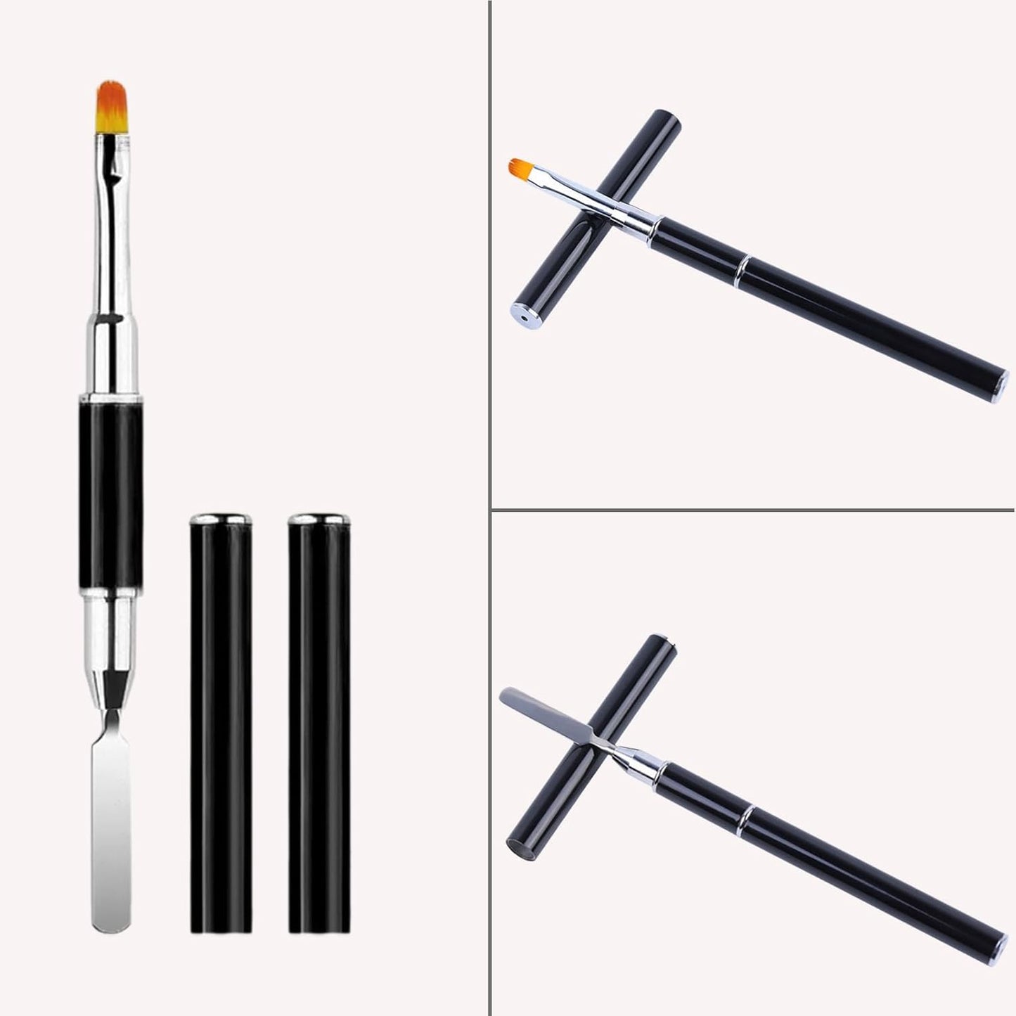 Dual-Ended Polygel Brush & Picker Brush, 2 IN 1 Design Poly Gel Nail Art Brushes Tool, Stainless Steel Manicure Spatula Builder for PolyGel UV Acrylic Nails Extension (6pcs)