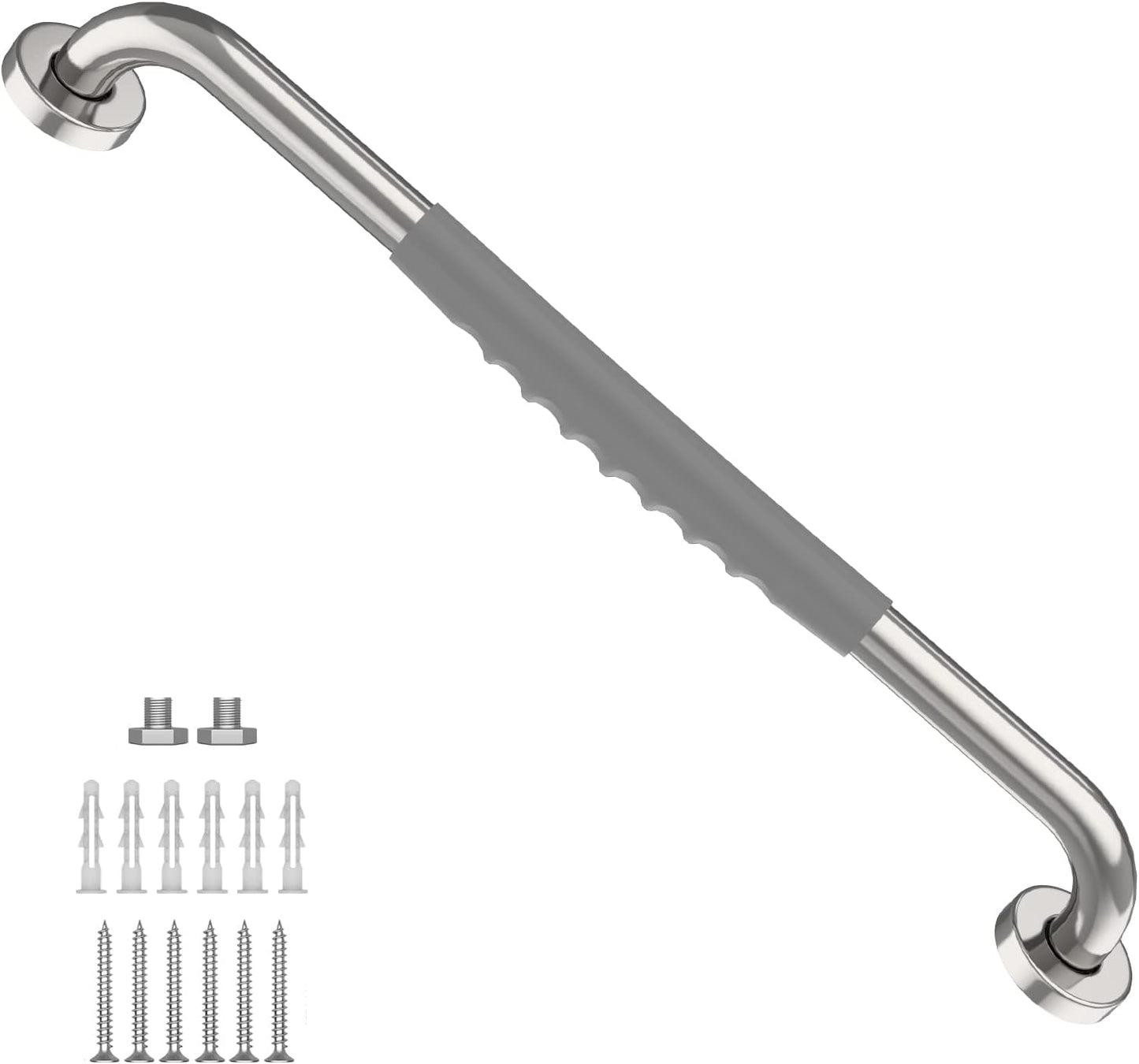 20 Inch Anti Slip Shower Grab Bar, Munzong Chrome Stainless Steel Bathroom Grab Bar w/Gray Rubber Grip, Bathroom Balance Bar,Safety Handrail Support,Handicap Elderly Senior Assist Bath Handle