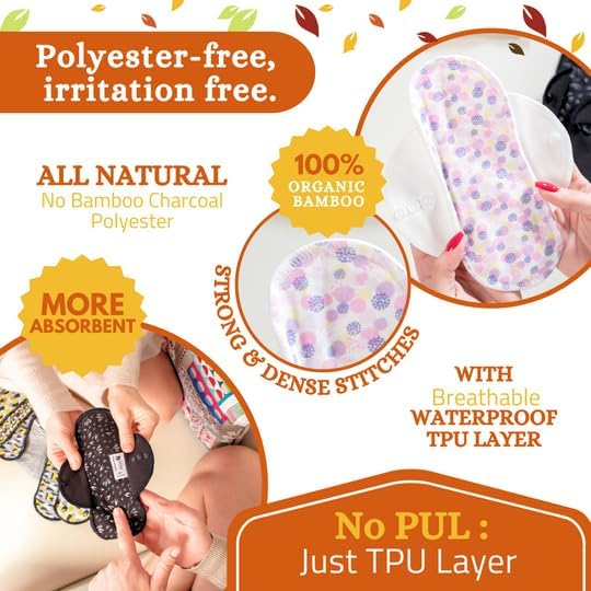 Non-Slip (Premium) High Absorbency Reusable Period Pads for Heavy Flow (6 Pack L+XL) - Leak Proof & Odor Free Viscose Cloth Pads for Women - High-Temp Washable, Soft & Skin-Safe for Menstrual Comfort