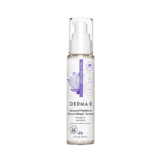 DERMA E Advanced Peptides and Vegan Flora-Collagen Serum – Double Action Collagen Face Cream with Peptide Complex – Intensely Hydrating Serum for Lines, Wrinkles and Redness, 2 oz