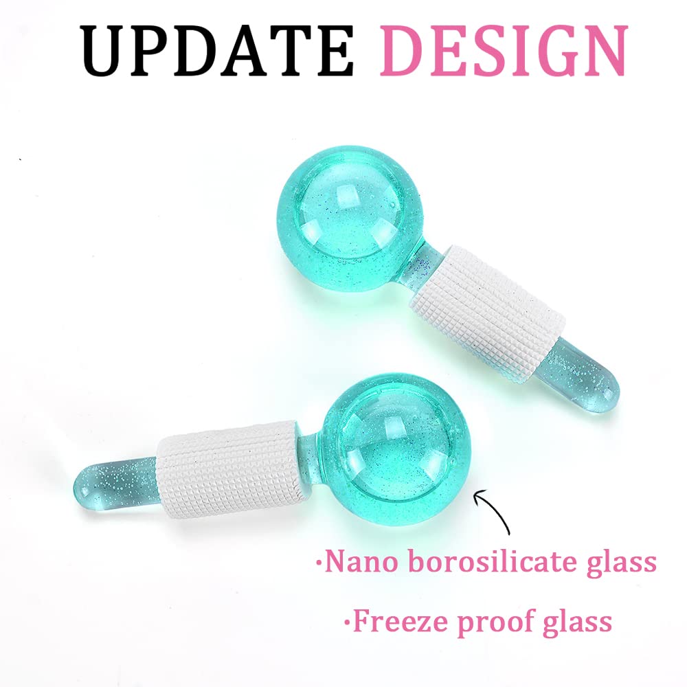 Ice Globes for Facials- Freezer Free Face Rollers with Essence for Daily Beauty Routines, Skin Massagers Globes Durable Quartz Glass for Reduce Puffiness Skin Cooling (Update Green)