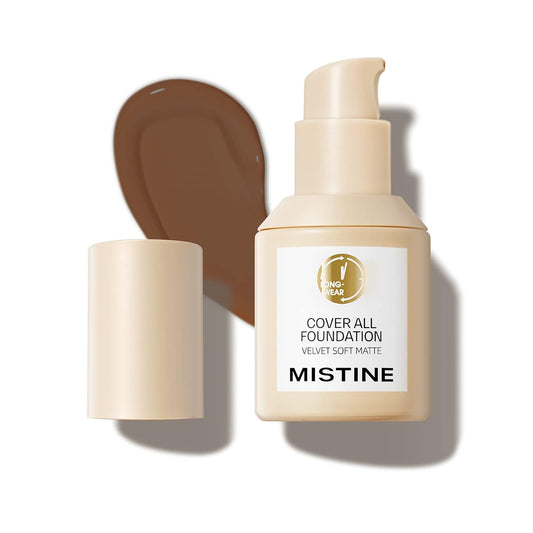 MISTINE Full Coverage Foundation Makeup for Oily Skin,24 Hour Oil Control Liquid Foundation,Skin-Caring,Moisturizing Formula,Cream Foundation,Matte Finish,Mocha,1 Fl Oz