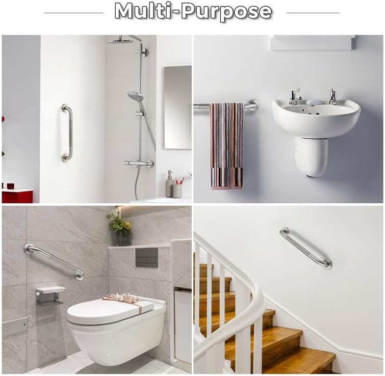 Grab Bars for Shower, 2 Pack 20-Inch Anti Slip Shower Handles for Elderly, Stainless Steel Handicap Grab Bars for Bathroom, Toilet (Brushed Nickel, 1" Diameter)