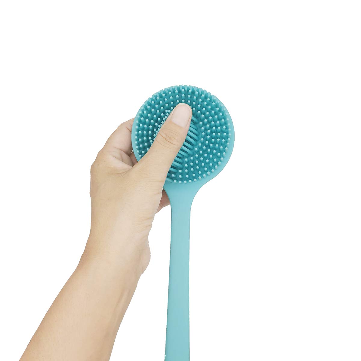 DNC Soft Silicone Back Scrubber Shower Bath Body Brush with Long Handle (Blue)