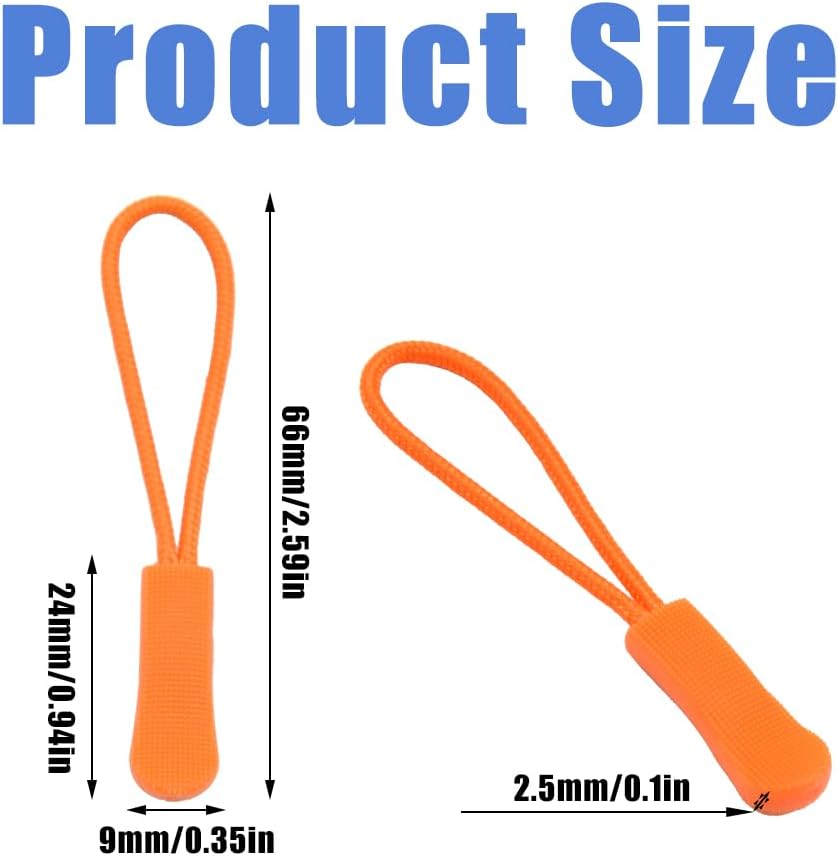 Ruidee 50 Pieces Zipper Pulls Zipper Tabs Zipper Pull Cord Extender Replacement Zipper Pulls for Backpacks, Jackets, Luggage, Purses, Handbags（Orange）