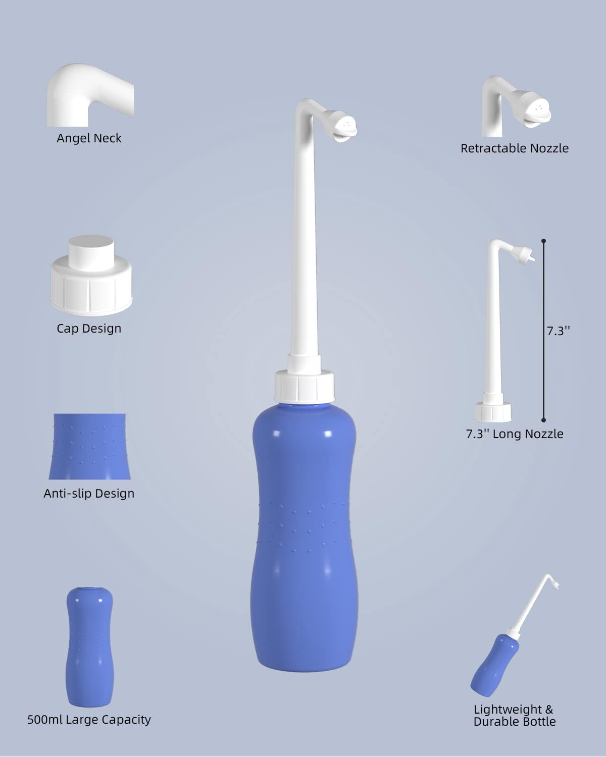 Hibbent Portable Bidet for Travel, Handheld Travel Bidet, Personal Hygiene Care, Extended Nozzle, 17oz(500ml), Purple