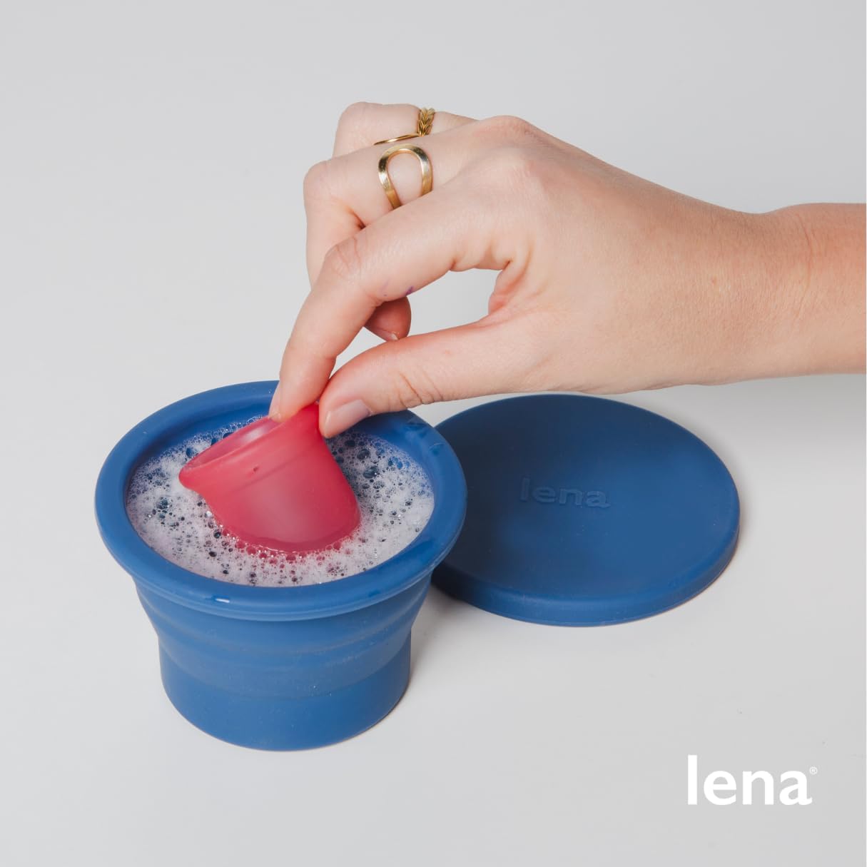 Lena Menstrual Cup Sterilizer Case, Compact, Collapsible Silicone Container for Cleaning Period Cup & Menstrual Disc, Travel, Home and Dorm, Menstrual Cup Cleaner, Feminine Care, Light Blue