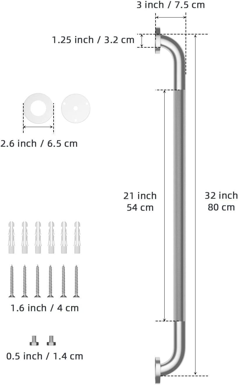 32 Inch Anti Slip Shower Grab Bar, Munzong Stainless Steel Bathroom Grab Bar, Satin Brushed Nickel Knurled Bathroom Balance Bar,Safety Hand Rail Support Handicap Elderly Senior Assist Bath Handle