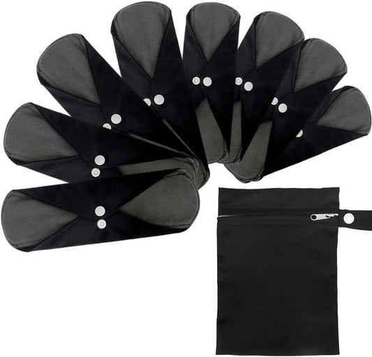 Reusable Bamboo Sanitary Towels Pads, TopDirect 8 Pack Medium & Large (9.06" & 11.02") Heavy Flow Night Pads Washable Cloth Menstrual Pad with Wet Bag for Women