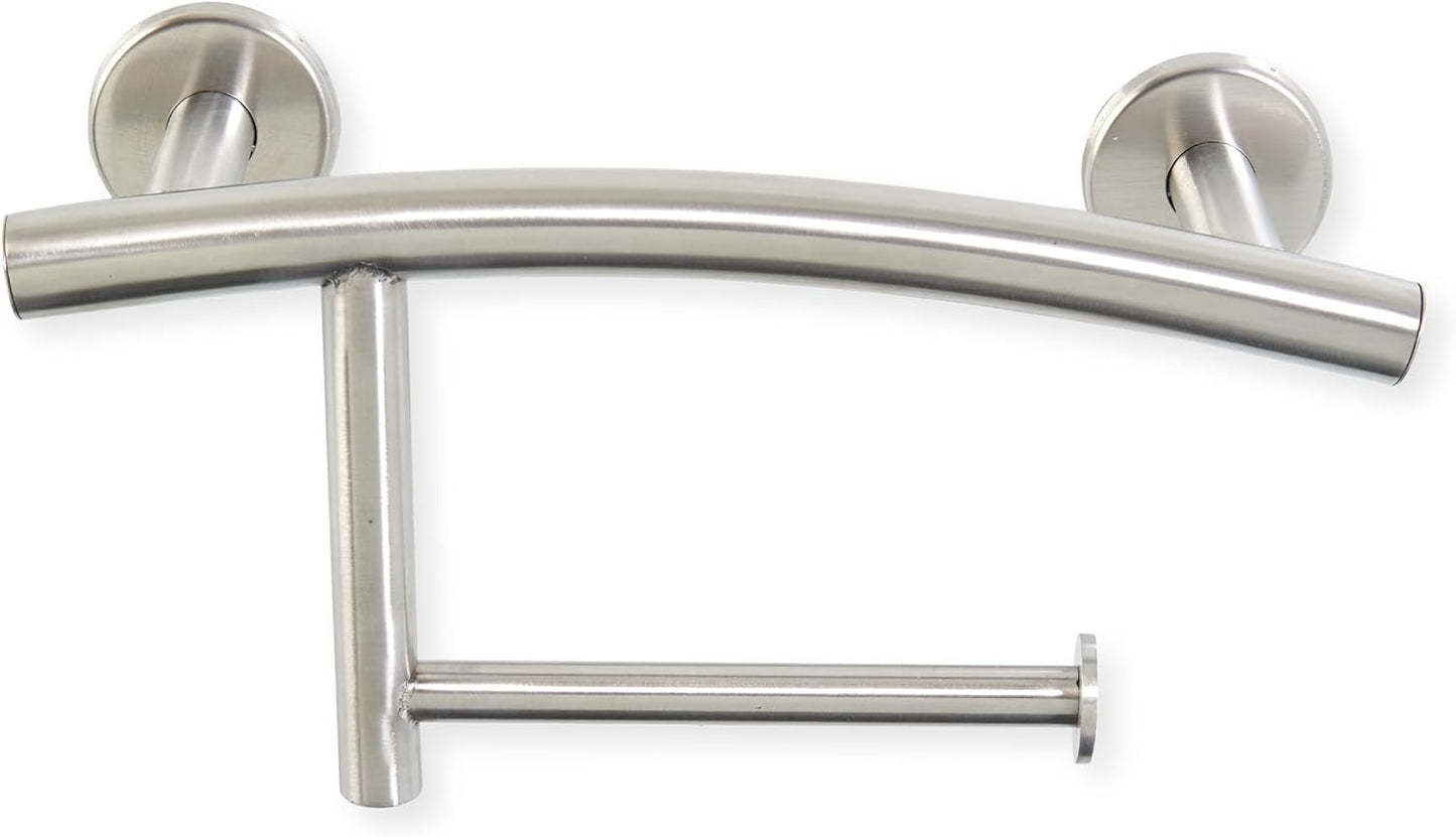 Grab Bar Mega Roll Toilet Paper Holder | ADA Compliant Shower Bar Made of 304 Stainless Steel | Grab Bars for Bathtubs and Showers (Stainless Steel)