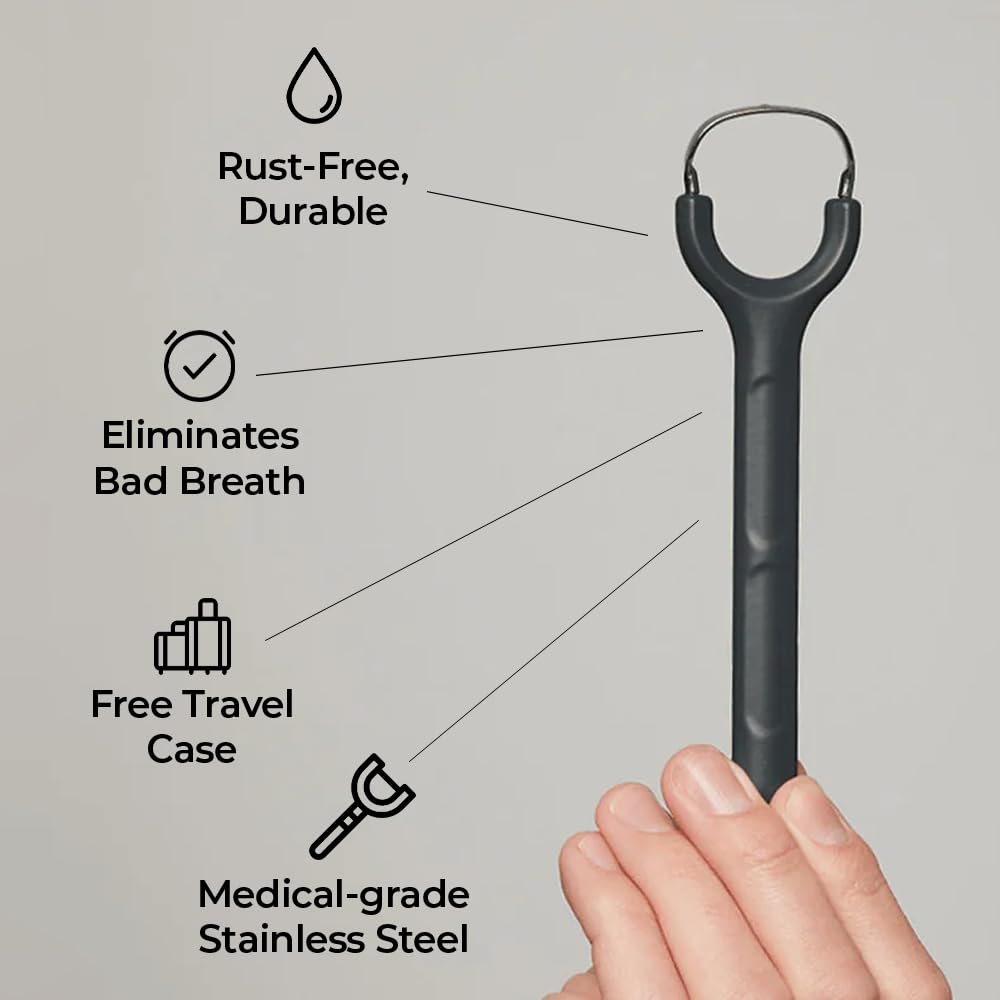 Venneir® Tongue Scraper with Travel Case, Oral Glide Pro–Bad Breath Treatment, Medical-Grade Stainless Steel– for Adults & Kids. 100% Rustproof, Sleek & Effective Design (Pink Frost)