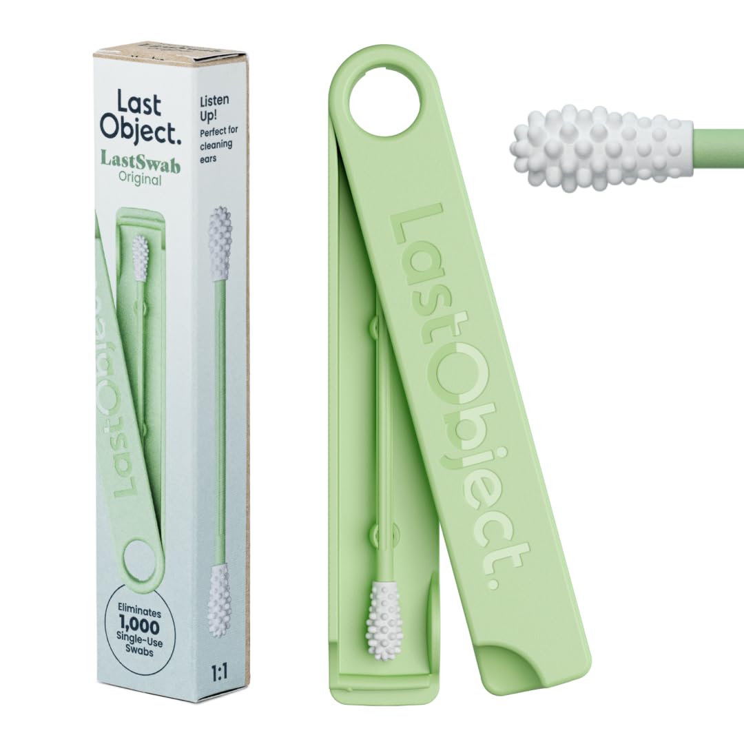 LastSwab® Reusable Cotton Swabs for Ear Cleaning - The Sustainable and Sanitary Alternative to Single-Use Q Tips - Zero Waste and Easy to Clean - Comes with a Convenient Travel Case Holder - Green