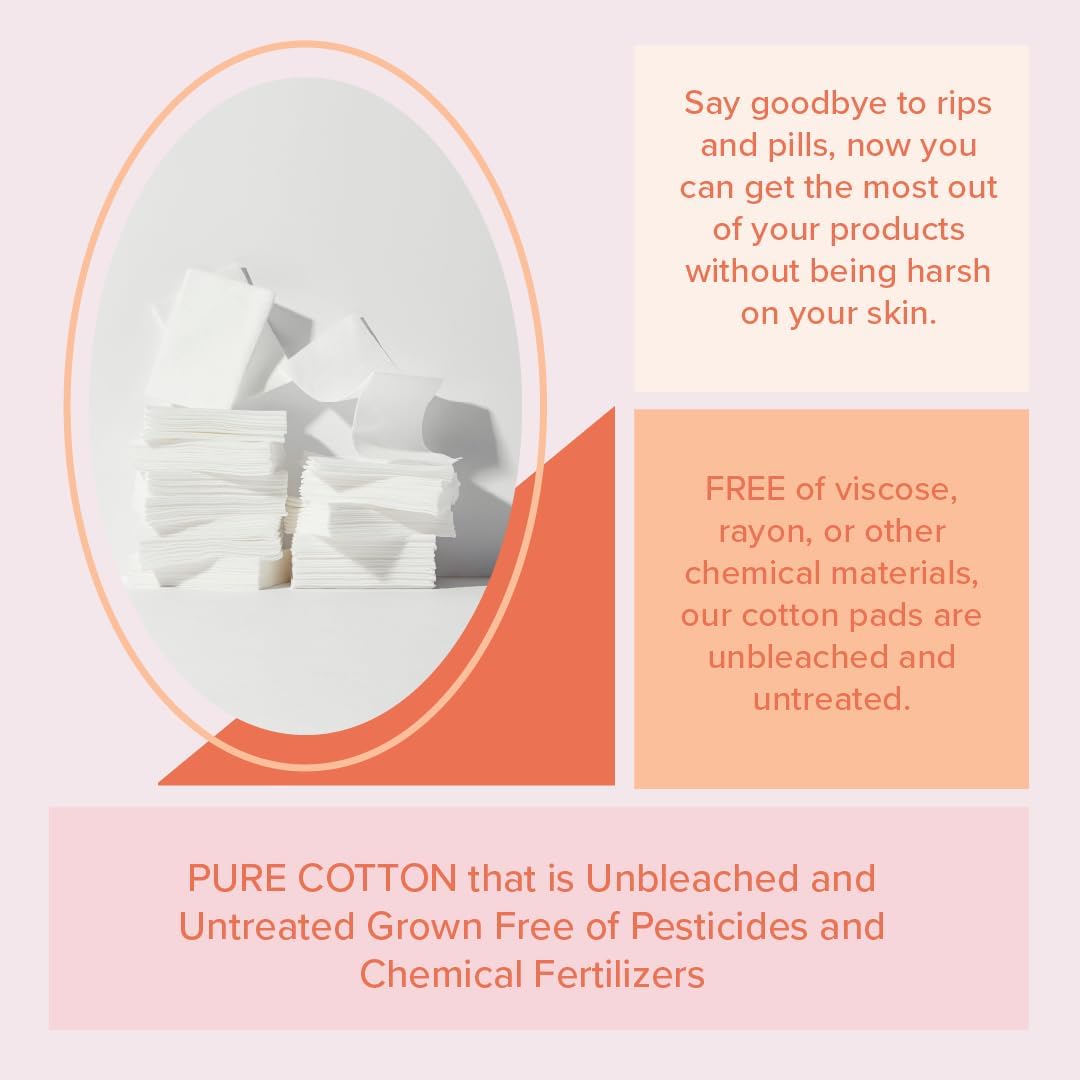 White Rabbit - Naked Cotton Classic - Premium Facial Cotton Pads - for Makeup Remover, Toner, Mask - 100% Cotton, Unbleached, Lint-Free - Extra Soft & Durable - Natural & Cruelty-Free - 500 Count