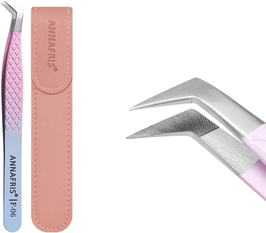 Eyelash Extension Tweezers,Fiber Tip Grip Boot Volume Lash Tweezers,Professional Pointed Lash Extension Tweezers for Easy Lash Application and Removal-F06