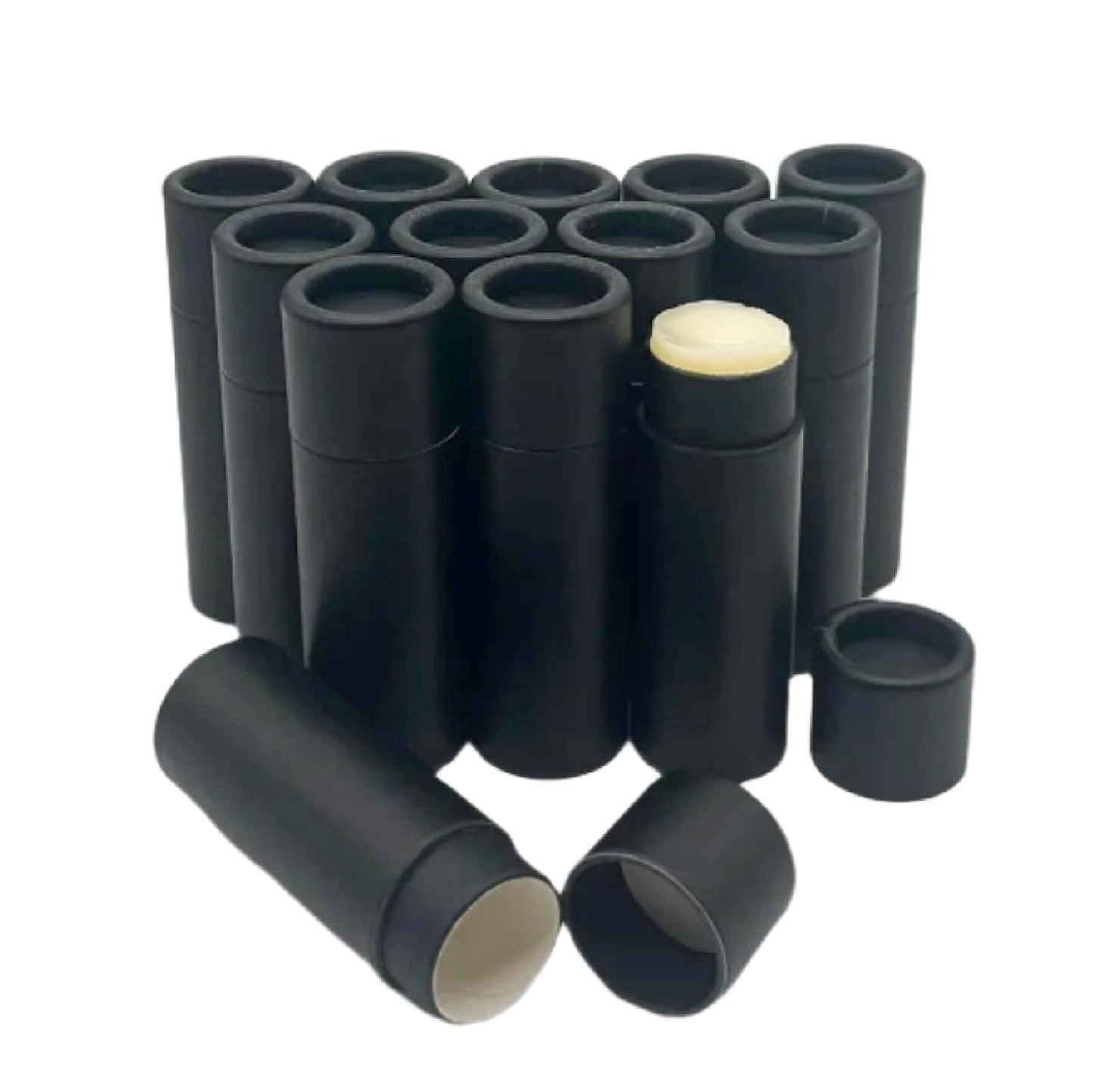 GreenWay 0.15oz / 4.25g Kraft Paperboard Lip Balm Tubes with Lids - 12 Pack Lip Gloss Tubes Refillable DIY Cosmetic Containers – Extra Thick Push-Up Bottom Lip Balm Containers - Black
