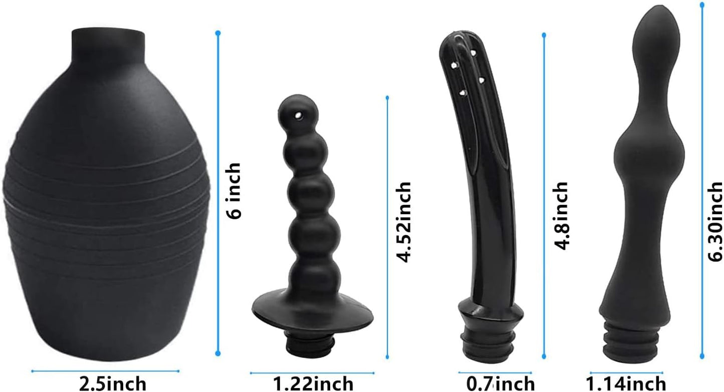 Abyclean Anal Douche Enema Bulb Vaginal Douche Enema Cleaner for Women’s or Man’s Health, Black 500ml (3 Nozzle)