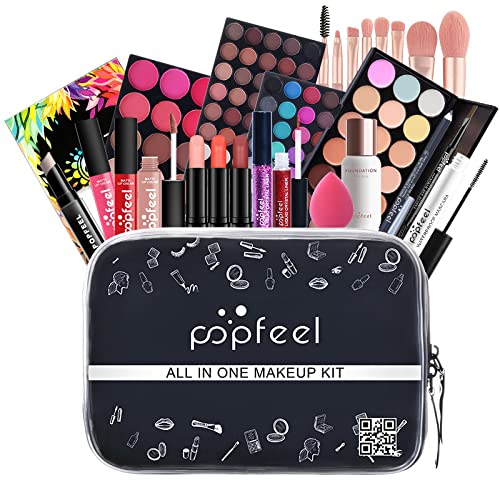 All-in-one Holiday Make up Gift Set | Makeup Kit for Women Full Kit Essential Starter Bundle Include Eyeshadow Palette Lipstick Blush Foundation Concealer Face Powder Mascara Lipgloss Brush