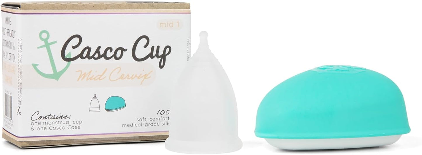 Casco Menstrual Cup & Case - Medical Grade Silicone Period Cup Made in Maine USA, Reusable Menstrual Cup (Mid1 - Mid Cervix)