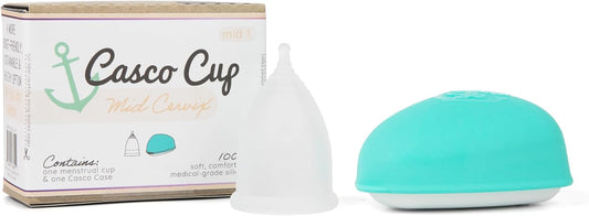 Casco Menstrual Cup & Case - Medical Grade Silicone Period Cup Made in Maine USA, Reusable Menstrual Cup (Mid1 - Mid Cervix)