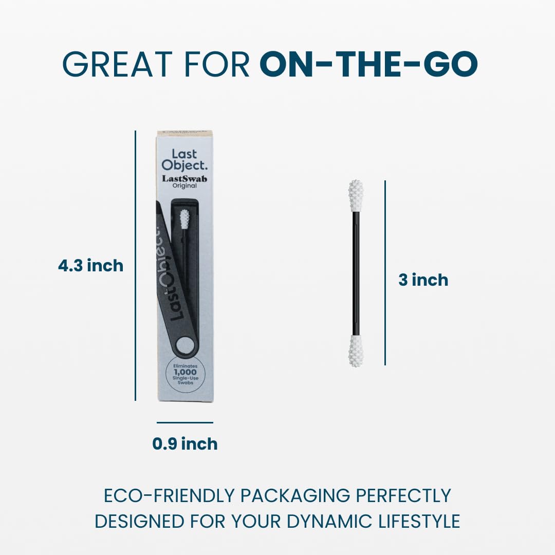 LastSwab® Reusable Cotton Swabs for Ear Cleaning - The Sustainable and Sanitary Alternative to Single-Use Q Tips - Zero Waste and Easy to Clean - Comes with a Convenient Travel Case Holder - Black