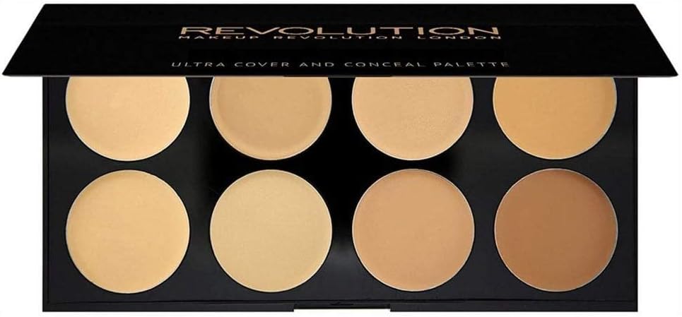 Makeup Revolution Ultra Cover & Concealer Palette, Ultimate Coverage, Light, 8 Shades, 10g