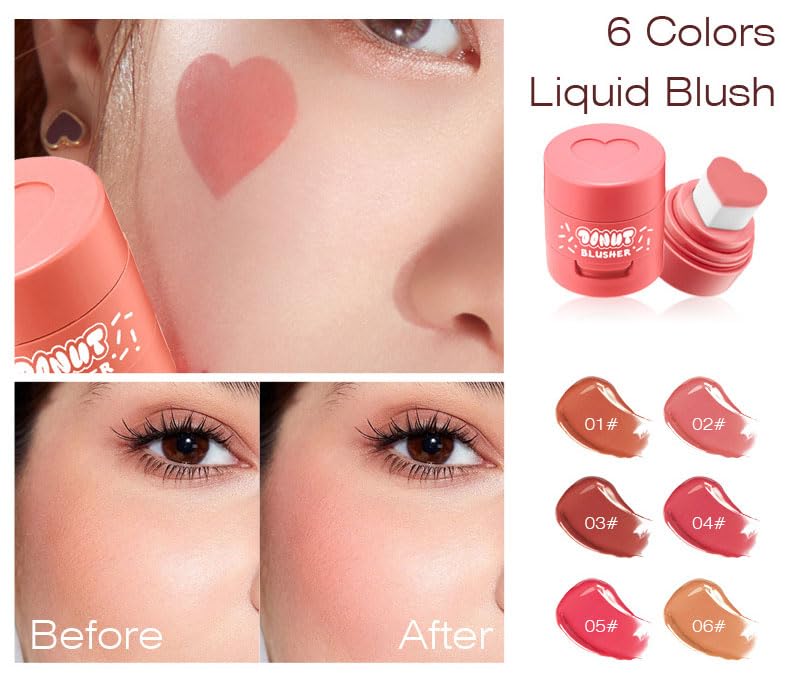 Stamp Liquid Blush Stamp Blush with Heart Shaped Applicator Natural Long Lasting Blush, Light and Airy Makeup for Women (6)