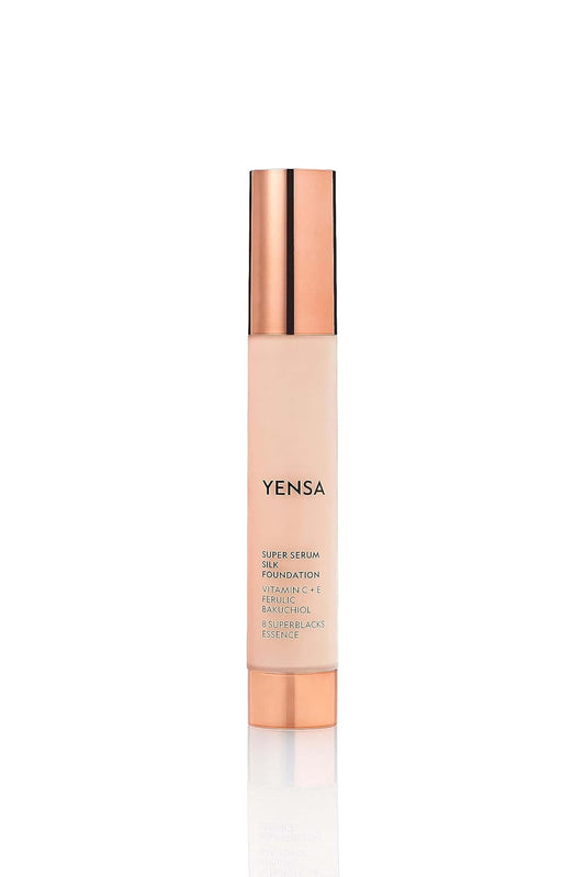 YENSA Super Silk Foundation - Full Coverage, Age-defying complex of Vitamin C, E, Ferulic, and Bakuchiol Oil (Light Medium 1) 1.0 fl oz