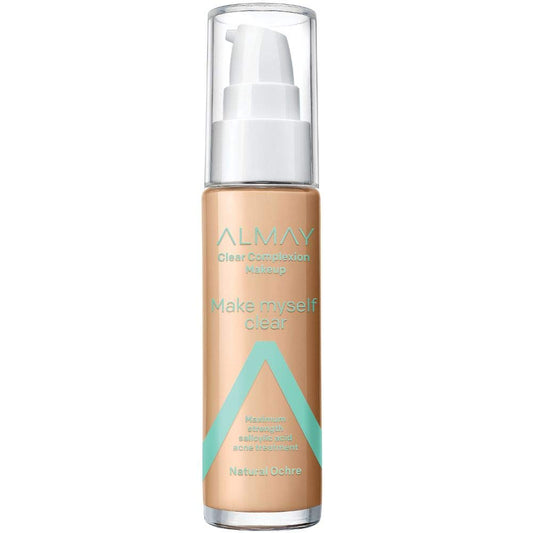 Almay Clear Complexion Makeup, Matte Finish Liquid Foundation with Salicylic Acid, Hypoallergenic, Cruelty Free-Fragrance Free, Dermatologist Tested, 510 Natural Ochre, 1.0 oz