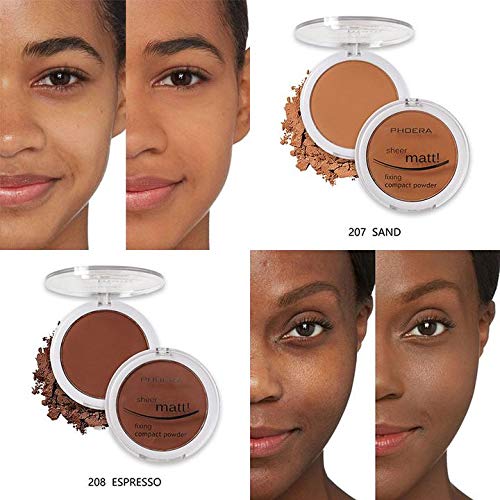 AQUAPURITY PHOERA Sheer Matte Compact Powder Fixing Powder Makeup Base Fixer Setting Powder Foundation Fixing Compact Pressed Powder Long Lasting Make Up Fixer Skin Vitamin E Beauty Blender (203 NUDE)