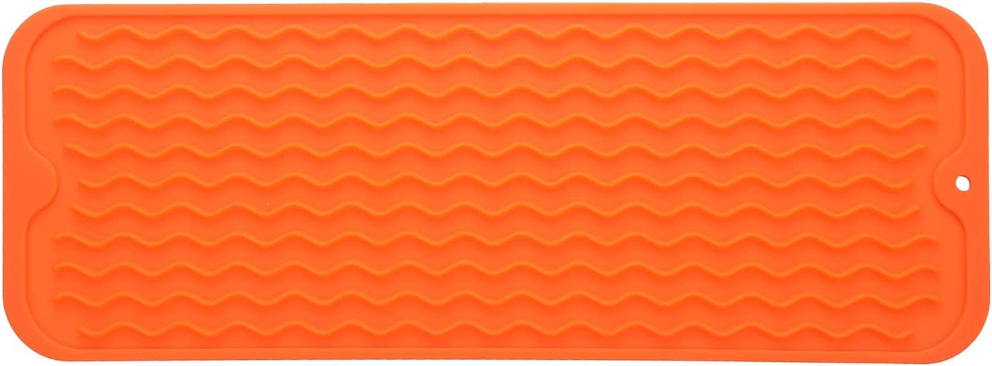 Silicone Dish Drying Mat for Multiple Usage,Easy clean,Eco-friendly,Heat-resistant Silicone Mat for Kitchen Counter,Sink,Bar,Bottle,or Cup Orange M 17 inches x 6 inches