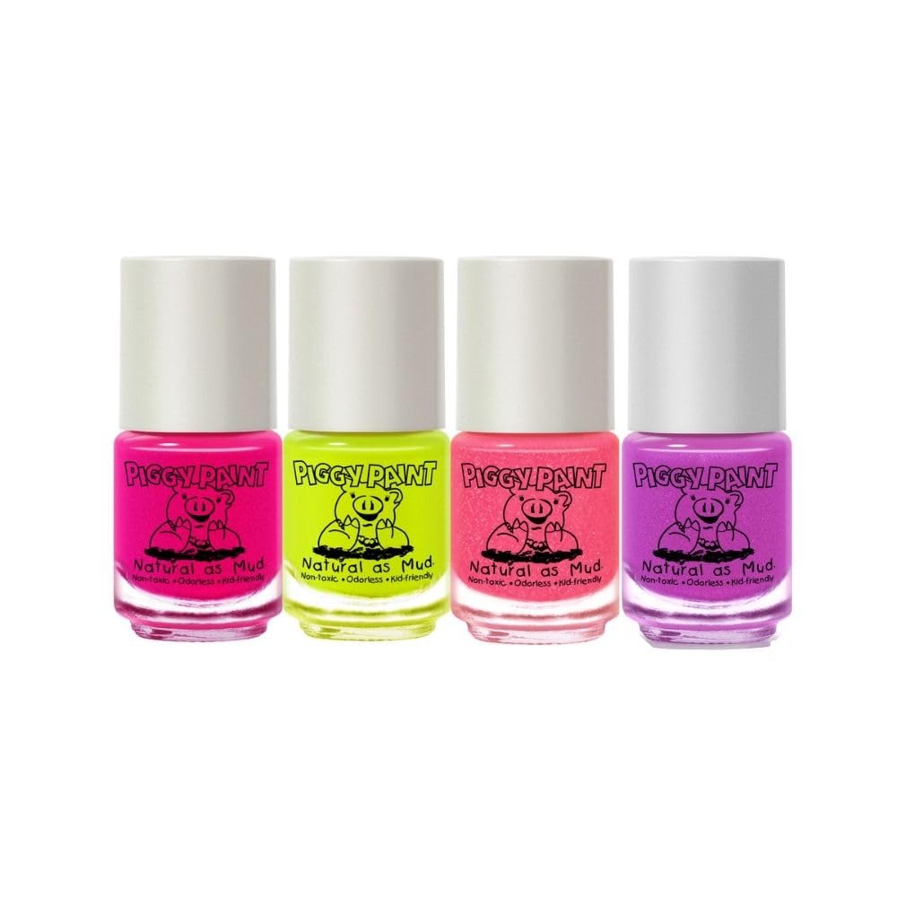 Piggy Paint 4 Polish Neon Box Set (Bonus: Blacklight Glow!)