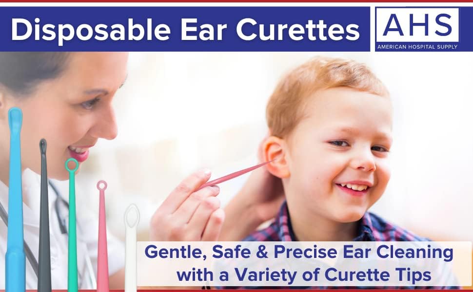 American Hospital Supply Ear Curettes | Ear Pick Wax Removal Tool Cleaner | Individually Wrapped Plastic Ear Cleaner Tool for Teens Adult (4 MM - Spoon Tip) White
