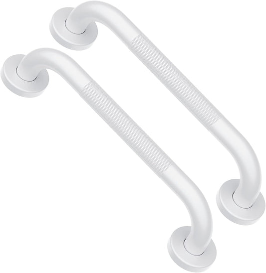 2 Pack 12 Inch Oil Rubbed White Shower Grab Bars w/Anti-Slip knurled Grip, iMomwee Stainless Steel Wall Mount Bathroom Safety Balance Handrail, Handicap Elderly Senior Assist Textured Grab Bar Handle