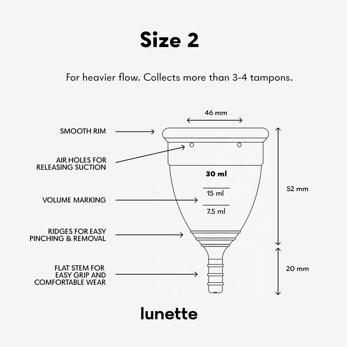 Lunette Menstrual Cup – Best Reusable Period Cup – Wear for 12 Hours and Reuse up to 10 Years, Clear Size 2 for Moderate to Heavy Flow